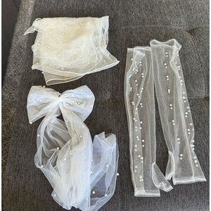 Pearl chiffon sarong skirt size S, pearl chiffon bow, pearl chiffon gloves.